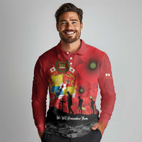 Tonga ANZAC Day Long Sleeve Polo Shirt Ngatu Pattern We Will Remember Them LT14 - Polynesian Pride