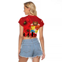 Tonga ANZAC Day Raglan Cropped T Shirt Ngatu Pattern We Will Remember Them LT14 - Polynesian Pride