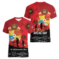 Tonga ANZAC Day Women V-Neck T-Shirt Ngatu Pattern We Will Remember Them LT14 - Polynesian Pride