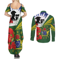 Cook Islands ANZAC Day Couples Matching Summer Maxi Dress and Long Sleeve Button Shirt Last Post Lest We Forget
