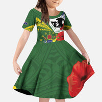 Cook Islands ANZAC Day Family Matching Short Sleeve Bodycon Dress and Hawaiian Shirt Last Post Lest We Forget LT14 Daughter's Dress Green - Polynesian Pride