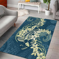 Cyan Polynesia Hammerhead Shark Tattoo With Plumeria Lei Area Rug