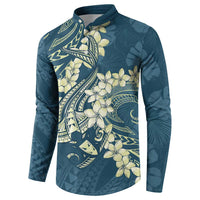 Cyan Polynesia Hammerhead Shark Tattoo With Plumeria Lei Button Sweatshirt LT14 - Polynesian Pride