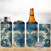 Cyan Polynesia Hammerhead Shark Tattoo With Plumeria Lei 4 in 1 Can Cooler Tumbler