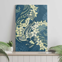 Cyan Polynesia Hammerhead Shark Tattoo With Plumeria Lei Canvas Wall Art