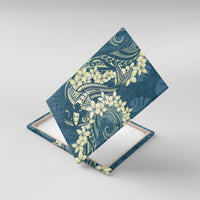 Cyan Polynesia Hammerhead Shark Tattoo With Plumeria Lei Canvas Wall Art