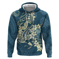Cyan Polynesia Hammerhead Shark Tattoo With Plumeria Lei Hoodie