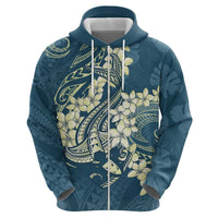 Cyan Polynesia Hammerhead Shark Tattoo With Plumeria Lei Hoodie