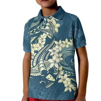 Cyan Polynesia Hammerhead Shark Tattoo With Plumeria Lei Kid Polo Shirt