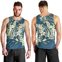 Cyan Polynesia Hammerhead Shark Tattoo With Plumeria Lei Men Tank Top