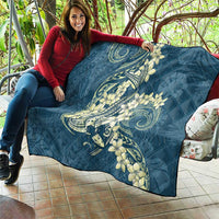 Cyan Polynesia Hammerhead Shark Tattoo With Plumeria Lei Quilt