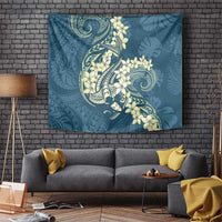 Cyan Polynesia Hammerhead Shark Tattoo With Plumeria Lei Tapestry