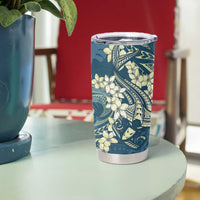 Cyan Polynesia Hammerhead Shark Tattoo With Plumeria Lei Tumbler Cup LT14 - Polynesian Pride