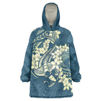 Cyan Polynesia Hammerhead Shark Tattoo With Plumeria Lei Wearable Blanket Hoodie