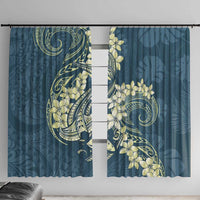 Cyan Polynesia Hammerhead Shark Tattoo With Plumeria Lei Window Curtain