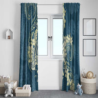 Cyan Polynesia Hammerhead Shark Tattoo With Plumeria Lei Window Curtain