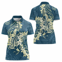 Cyan Polynesia Hammerhead Shark Tattoo With Plumeria Lei Women Polo Shirt
