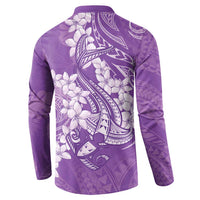 Purple Polynesia Hammerhead Shark Tattoo With Plumeria Lei Button Sweatshirt