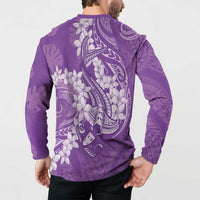 Purple Polynesia Hammerhead Shark Tattoo With Plumeria Lei Button Sweatshirt