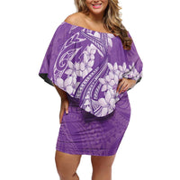 Purple Polynesia Hammerhead Shark Tattoo With Plumeria Lei Family Matching Off Shoulder Short Dress and Hawaiian Shirt