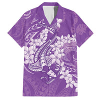 Purple Polynesia Hammerhead Shark Tattoo With Plumeria Lei Family Matching Short Sleeve Bodycon Dress and Hawaiian Shirt