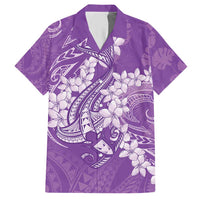 Purple Polynesia Hammerhead Shark Tattoo With Plumeria Lei Hawaiian Shirt
