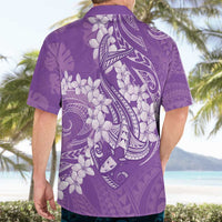 Purple Polynesia Hammerhead Shark Tattoo With Plumeria Lei Hawaiian Shirt