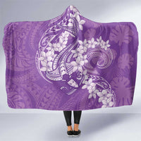 Purple Polynesia Hammerhead Shark Tattoo With Plumeria Lei Hooded Blanket