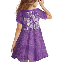 Purple Polynesia Hammerhead Shark Tattoo With Plumeria Lei Kid Short Sleeve Dress