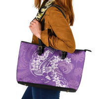 Purple Polynesia Hammerhead Shark Tattoo With Plumeria Lei Leather Tote Bag