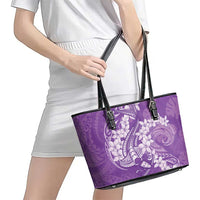 Purple Polynesia Hammerhead Shark Tattoo With Plumeria Lei Leather Tote Bag