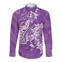 Purple Polynesia Hammerhead Shark Tattoo With Plumeria Lei Long Sleeve Button Shirt