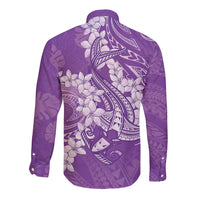 Purple Polynesia Hammerhead Shark Tattoo With Plumeria Lei Long Sleeve Button Shirt