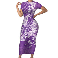 Purple Polynesia Hammerhead Shark Tattoo With Plumeria Lei Short Sleeve Bodycon Dress LT14 Long Dress Purple - Polynesian Pride