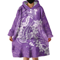 Purple Polynesia Hammerhead Shark Tattoo With Plumeria Lei Wearable Blanket Hoodie