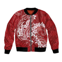 Red Polynesia Hammerhead Shark Tattoo With Plumeria Lei Bomber Jacket