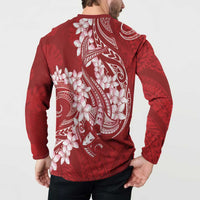 Red Polynesia Hammerhead Shark Tattoo With Plumeria Lei Button Sweatshirt LT14 - Polynesian Pride