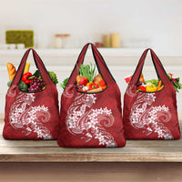 Red Polynesia Hammerhead Shark Tattoo With Plumeria Lei Grocery Bag