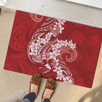 Red Polynesia Hammerhead Shark Tattoo With Plumeria Lei Rubber Doormat