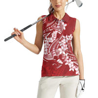 Red Polynesia Hammerhead Shark Tattoo With Plumeria Lei Women Sleeveless Polo Shirt