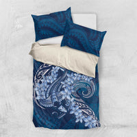 Navy Blue Polynesia Hammerhead Shark Tattoo With Plumeria Lei Bedding Set