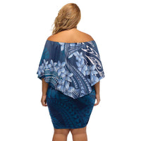Navy Blue Polynesia Hammerhead Shark Tattoo With Plumeria Lei Family Matching Off Shoulder Short Dress and Hawaiian Shirt