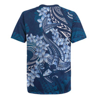Navy Blue Polynesia Hammerhead Shark Tattoo With Plumeria Lei Rugby Jersey
