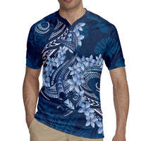 Navy Blue Polynesia Hammerhead Shark Tattoo With Plumeria Lei Rugby Jersey