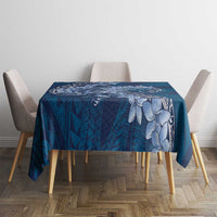 Navy Blue Polynesia Hammerhead Shark Tattoo With Plumeria Lei Tablecloth