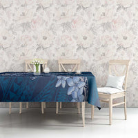 Navy Blue Polynesia Hammerhead Shark Tattoo With Plumeria Lei Tablecloth