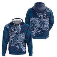 Navy Blue Polynesia Hammerhead Shark Tattoo With Plumeria Lei Zip Hoodie