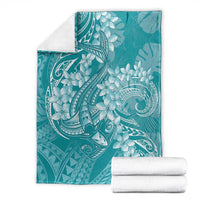 Teal Polynesia Hammerhead Shark Tattoo With Plumeria Lei Blanket