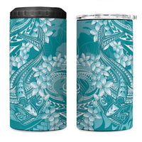 Teal Polynesia Hammerhead Shark Tattoo With Plumeria Lei 4 in 1 Can Cooler Tumbler