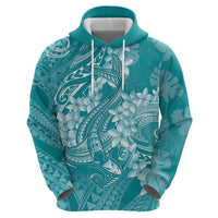 Teal Polynesia Hammerhead Shark Tattoo With Plumeria Lei Hoodie